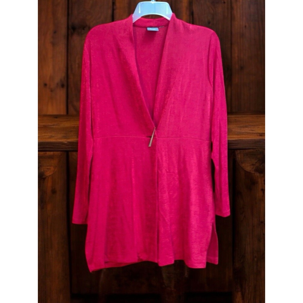 Chico's Travelers 2/L Red Single Button Slinky Tunic Top